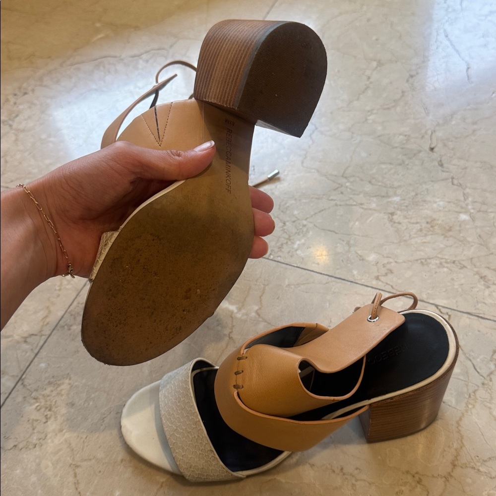 Rebecca Minkoff Two-Tone Tan and Cream Ankle-Strap Christy Sandals- 8.5 - Picture 6 of 8